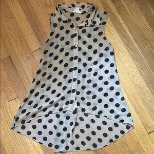 Polka Dot Asymmetrical Sleeveless Button Blouse